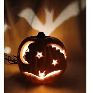 Rare 1993 Trendmasters Pumpkin Blow Mold Halloween Bats Star Moon Projects Light